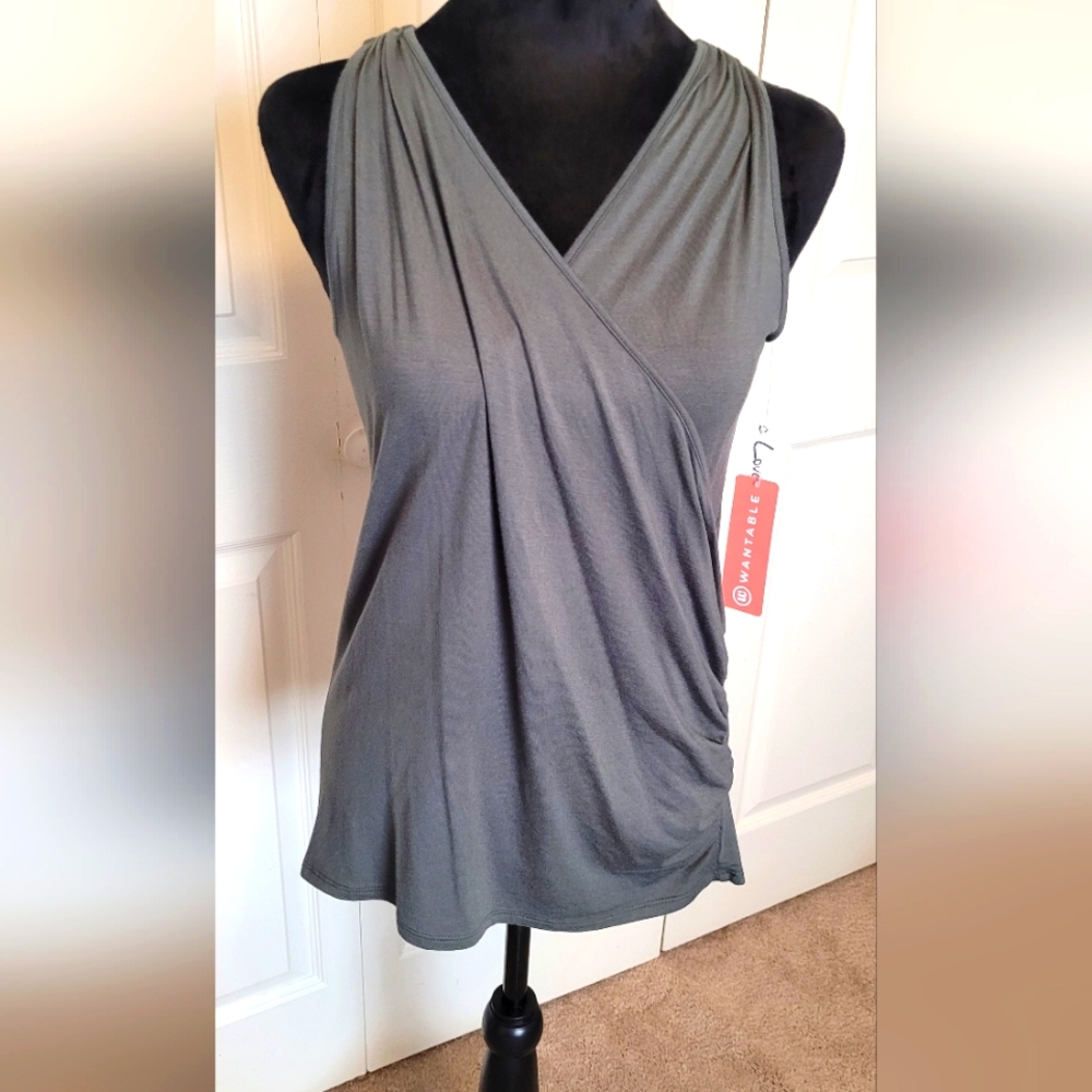 Loveappella Wrap Front Sleeveless Top